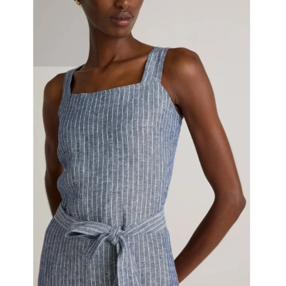 Quince Women's Chambray Stripe European Linen Square Neck Jumpsuit Size M NWT